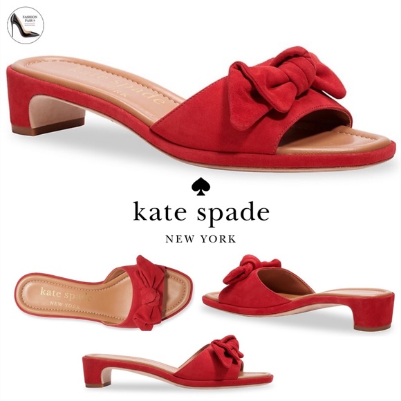 kate spade Shoes - KATE SPADE Lilah Red Suede Knotted Bow Slide Sandals Mules In Lava Falls 7.5